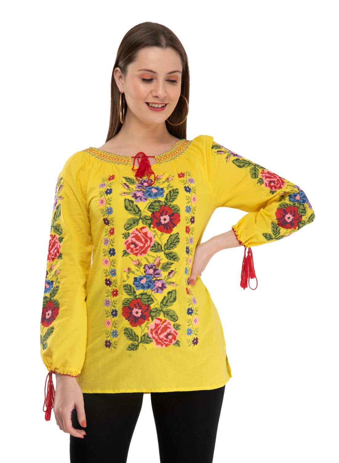 Casual Regular Sleeves Embroidered Women Multicolor Top