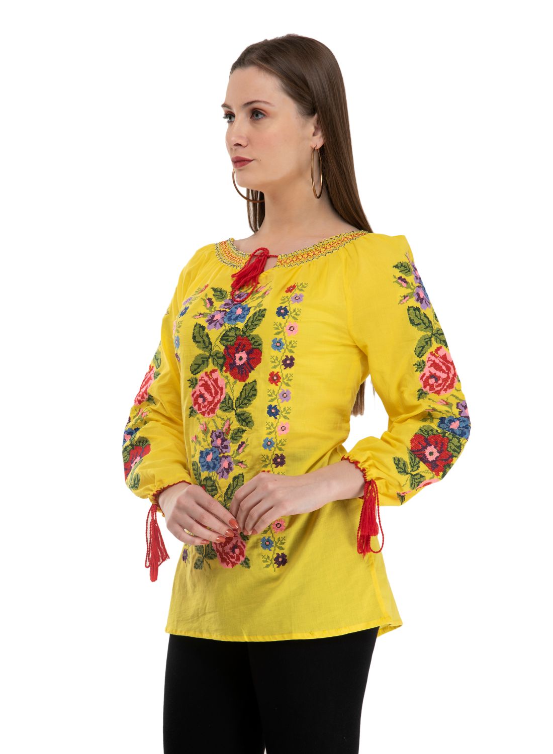 Casual Regular Sleeves Embroidered Women Multicolor Top