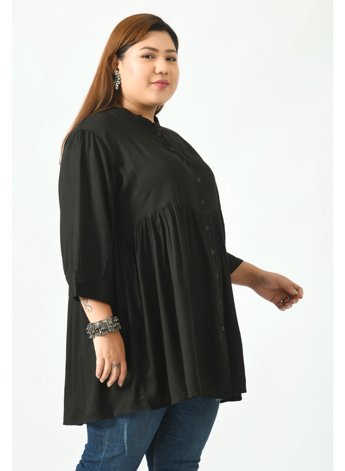 Black Mandarin Collar Shirt Style Top