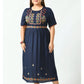 Blue Floral Embroidered Empire Midi Dress Plus Size