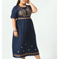 Blue Floral Embroidered Empire Midi Dress Plus Size