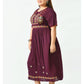 Brown Ethnic Motifs Embroidered A-Line Midi Dress Plus Size