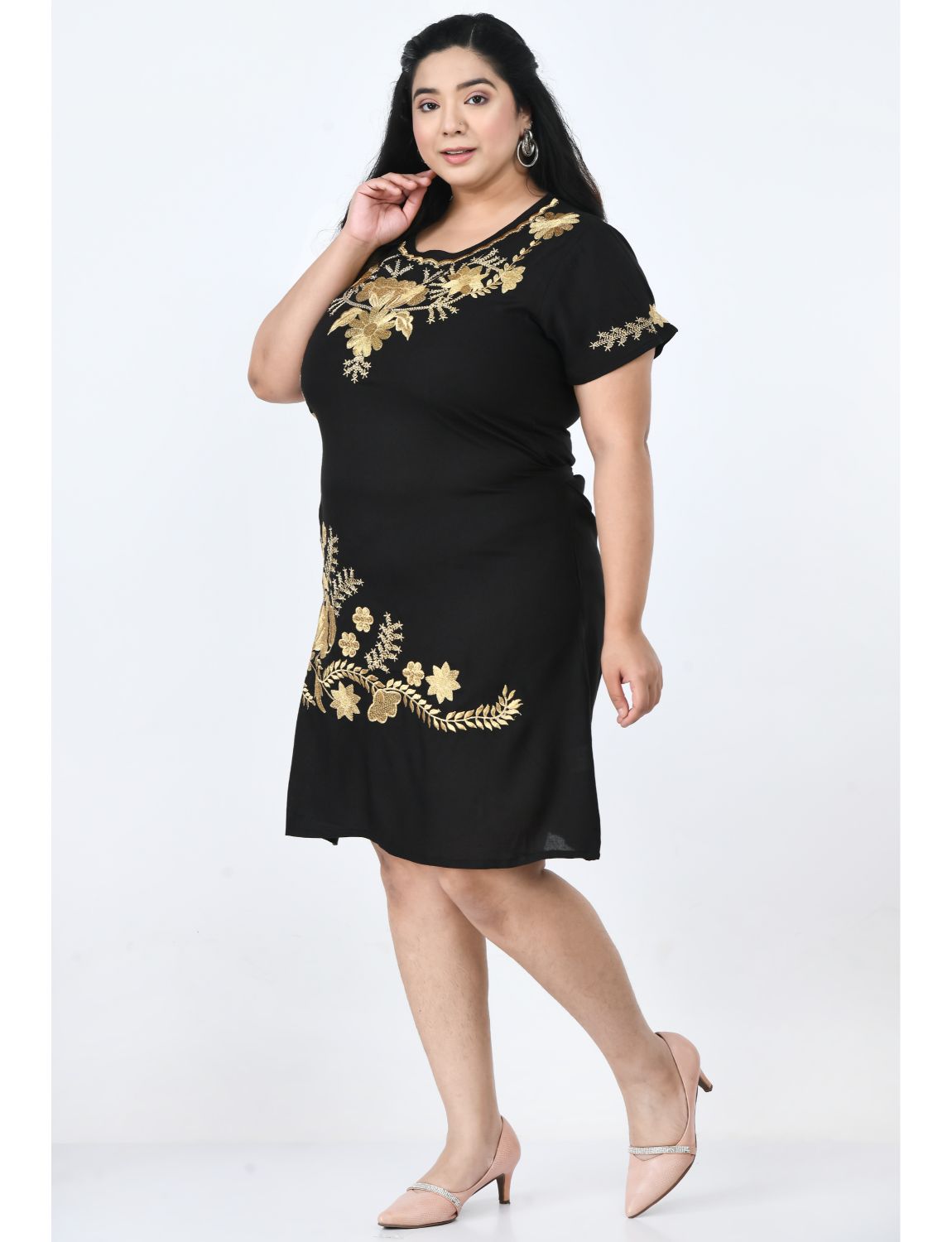 Floral Embroidered A-Line Dress Plus Size