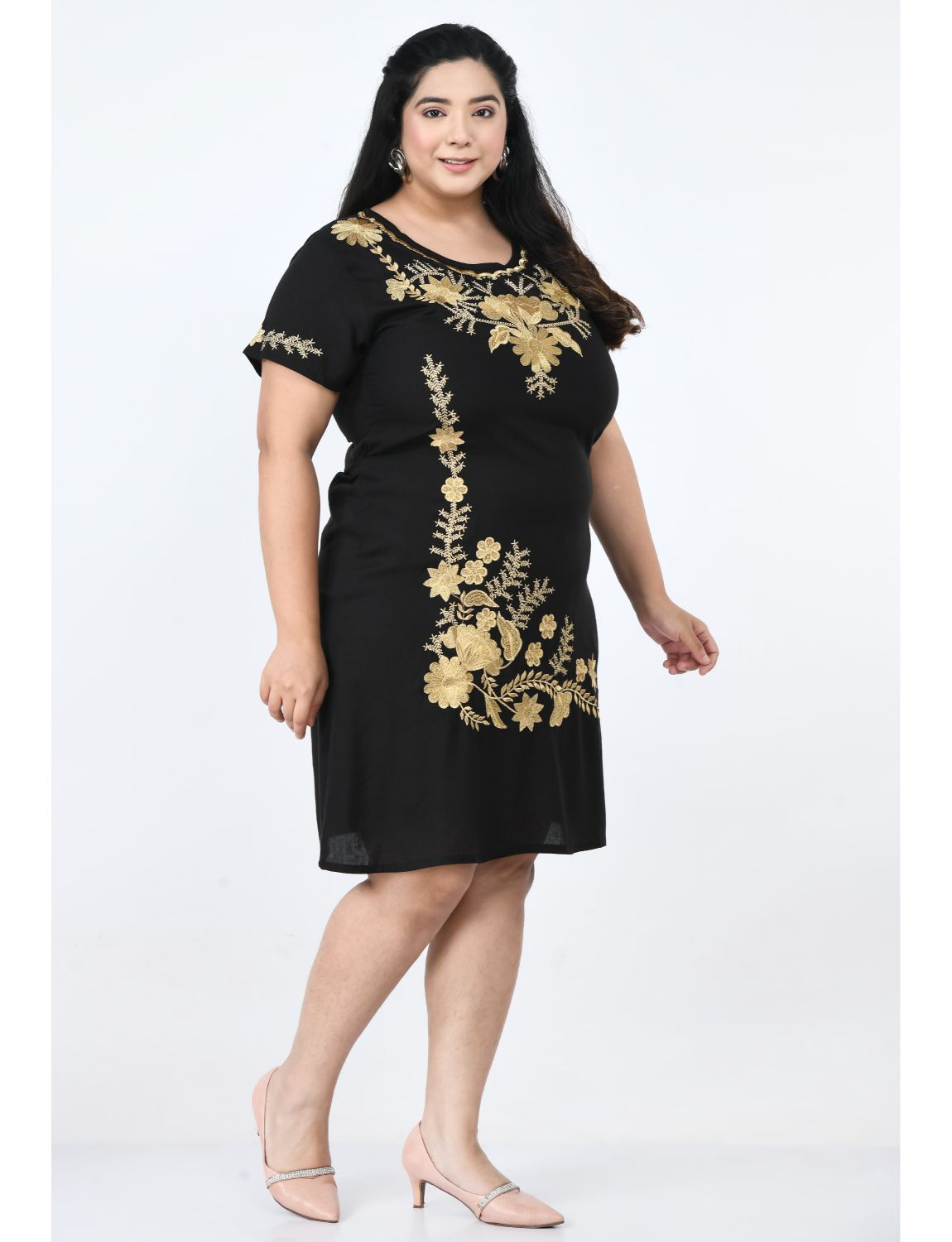 Floral Embroidered A-Line Dress Plus Size