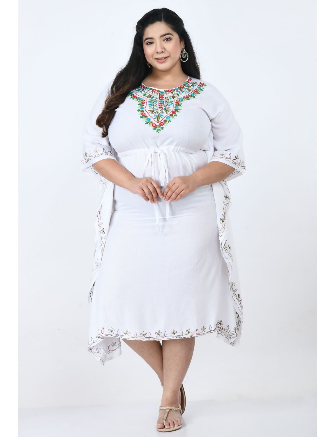 Floral Embroidered Kaftan Dress