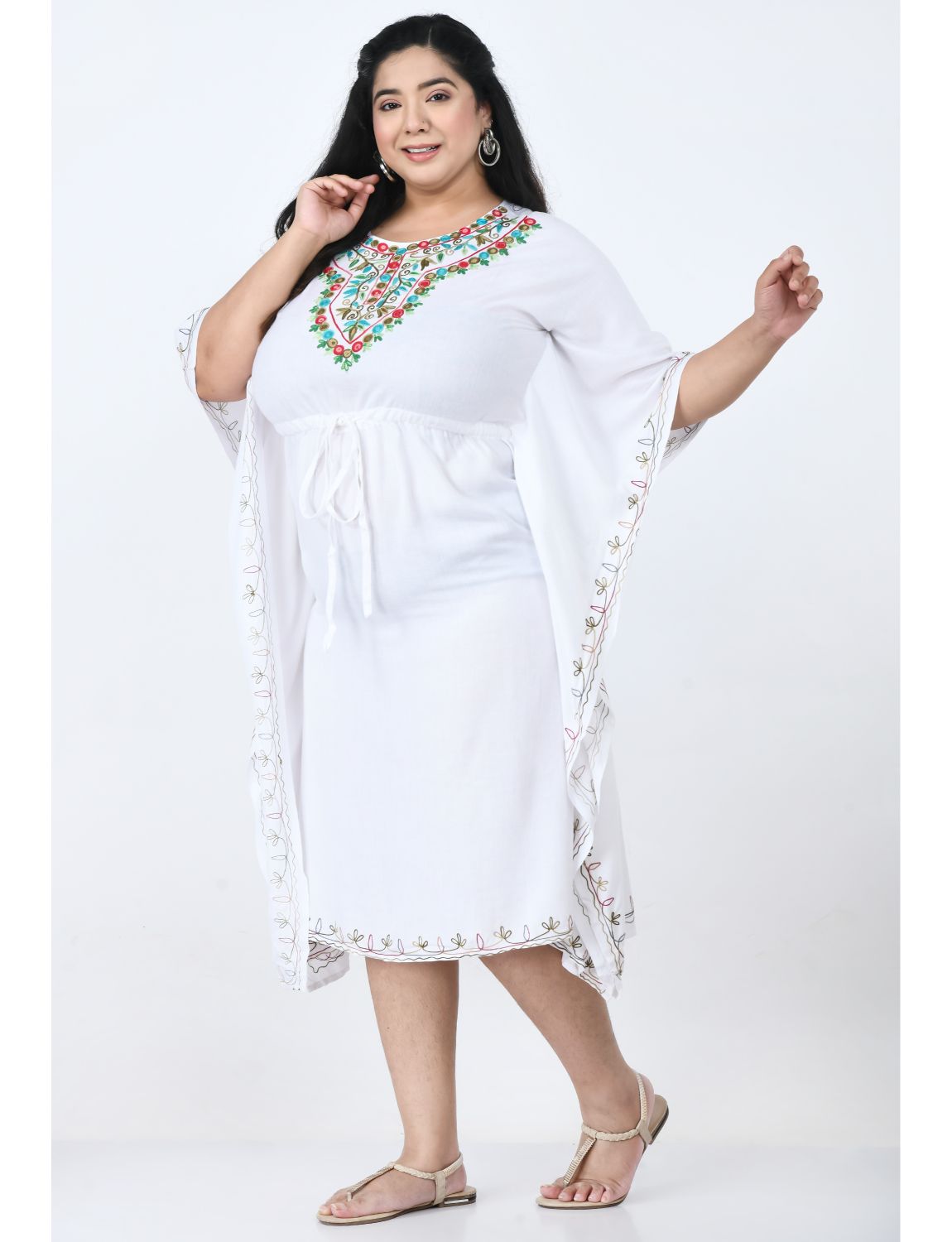 Floral Embroidered Kaftan Dress