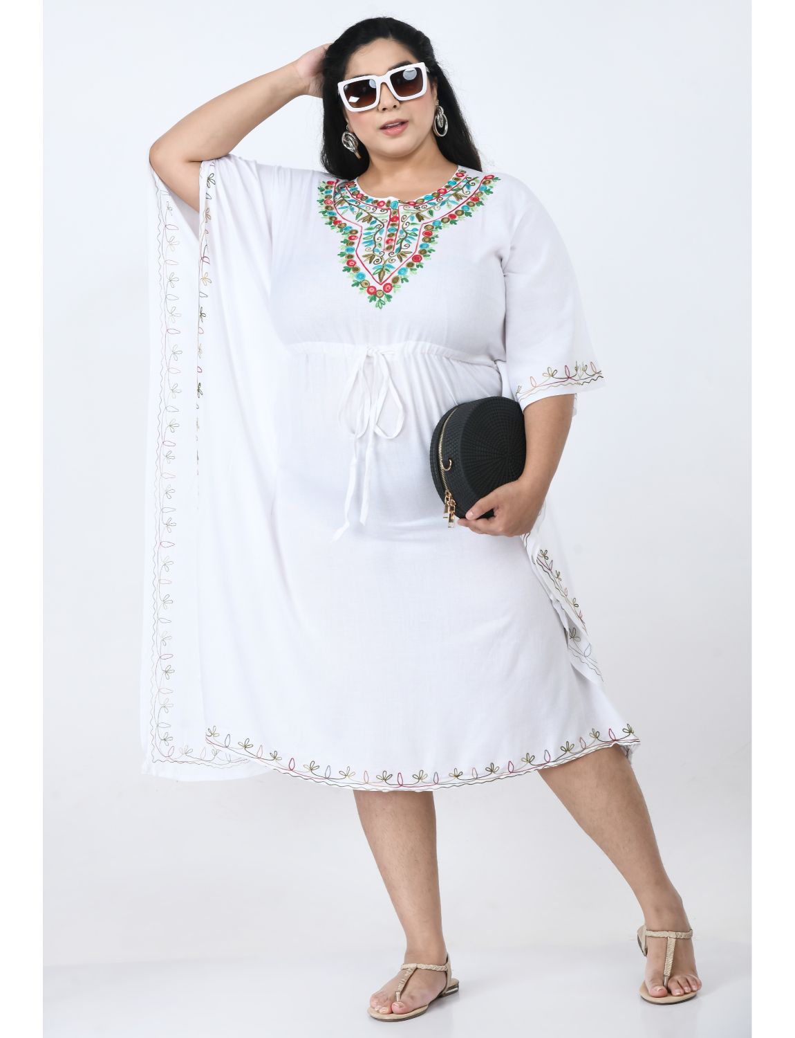 Floral Embroidered Kaftan Dress