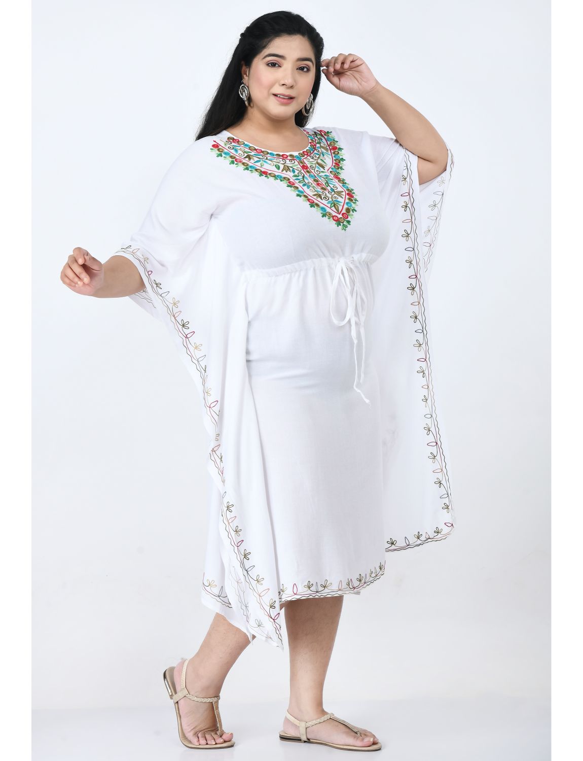 Floral Embroidered Kaftan Dress