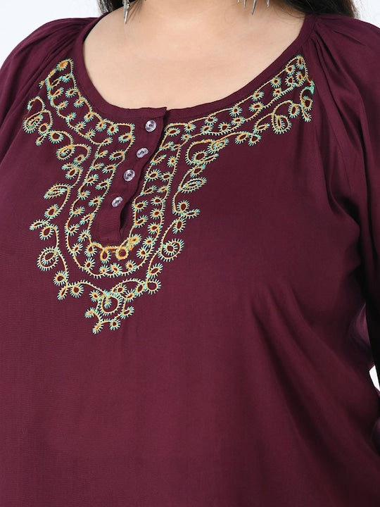 Plus Size Ethnic Motifs Embroidered Top