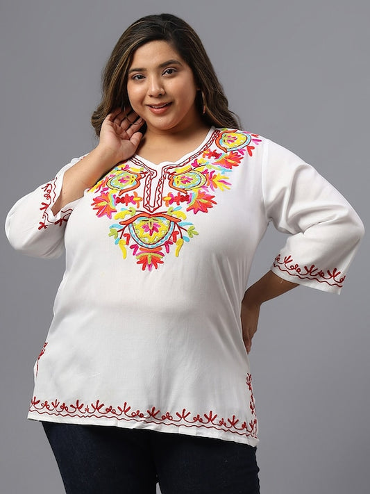 Plus Size Floral Embroidered V-Neck Top