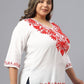 Plus Size Floral Embroidered V-Neck Cotton Top