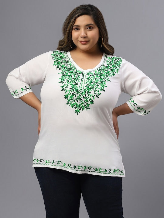 Plus Size Floral Embroidered V-Neck Top