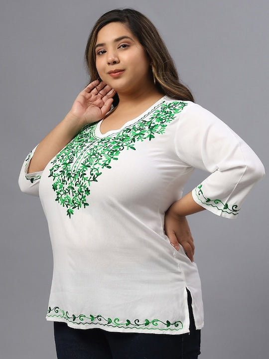 Plus Size Floral Embroidered V-Neck Top