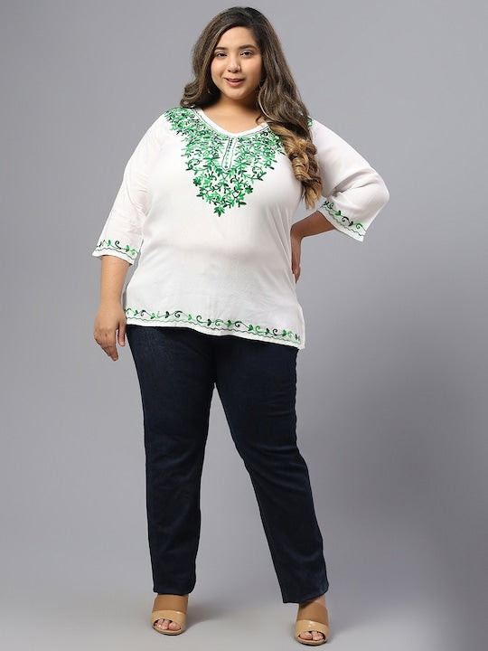 Plus Size Floral Embroidered V-Neck Top