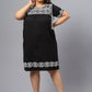 Plus Size Geometric Embroidered Round Neck Gathered Cotton A-Line Dress