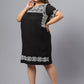 Plus Size Geometric Embroidered Round Neck Gathered Cotton A-Line Dress