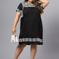 Plus Size Geometric Embroidered Round Neck Gathered Cotton A-Line Dress