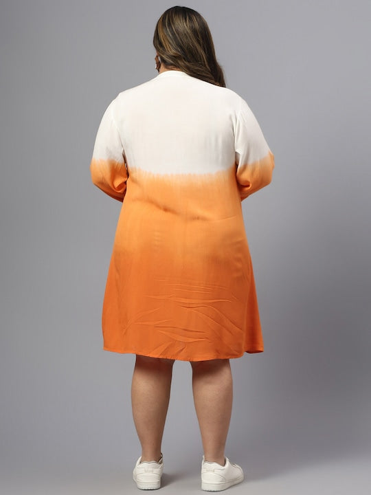 Plus Size Ombre Printed Mandarin Collar Shirt Dress