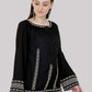 Women Black Embroidered Polyester Tie-Up Neck Top