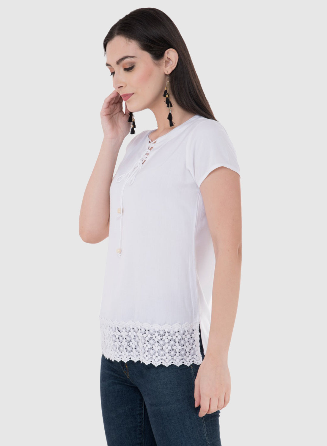 Women Top White Rayon With Less