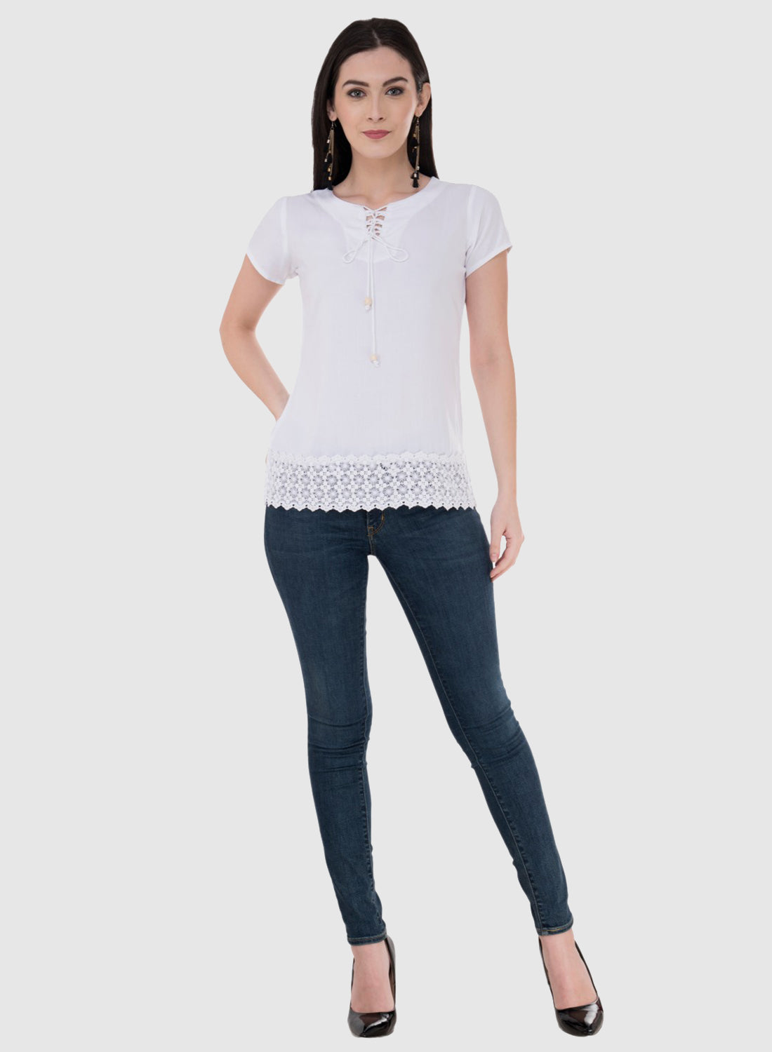 Women Top White Rayon With Less