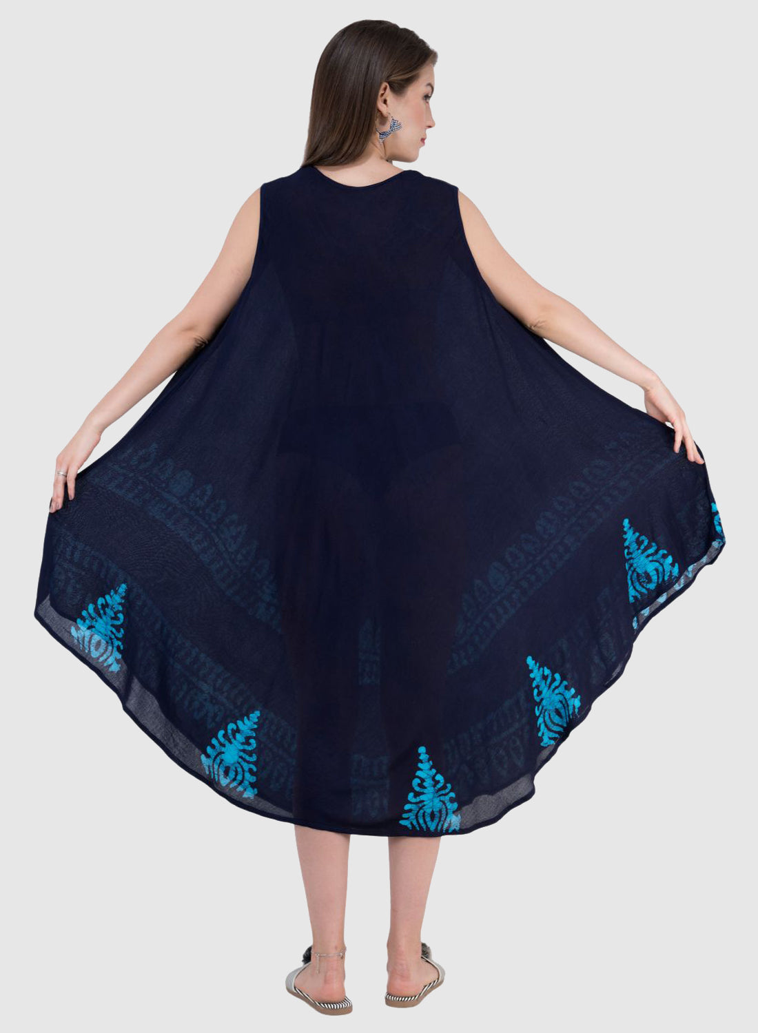 Women Dress Black Rayon Sleeveless Ombre Dye Asymmetric