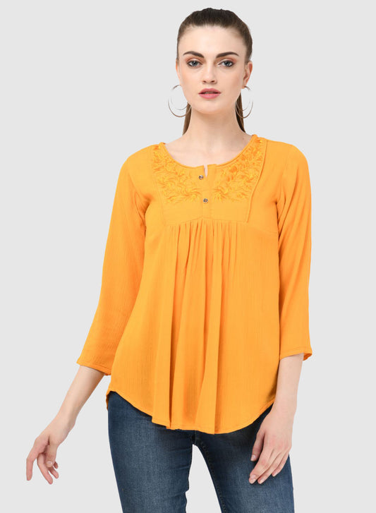 Women Top Yellow Regular Fit and Flare 3/4 Sleeve