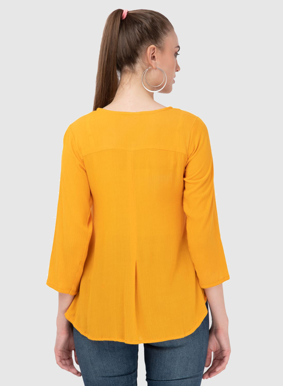 Women Top Yellow Regular Fit and Flare 3/4 Sleeve