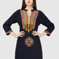 Women Top Blue Casual Regular Fit 3/4 Sleeve Embroidery Work