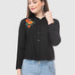 Women Top Black Regular Fit Full Sleeve Embroidery Work