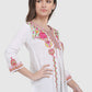 Women Top White Casual Regular Fit 3/4 Sleeve Embroidery Work