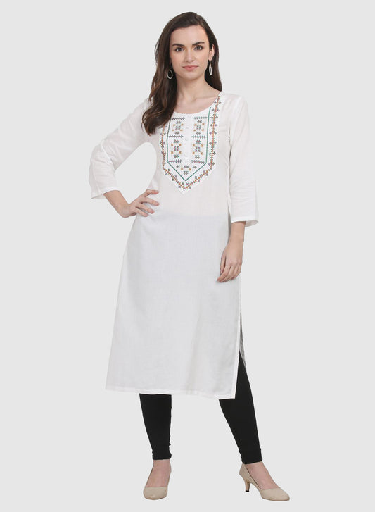 Women Kurti Rayon Aline 3/4 Sleeve Embroidery Work