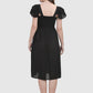 Women Dress Black Fit and Flare Rayon Midi Embroidery Work Caps Sleeves