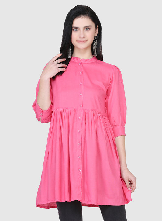 Women Top Pink Casual Regular Fit and Flare 3/4 Sleeve