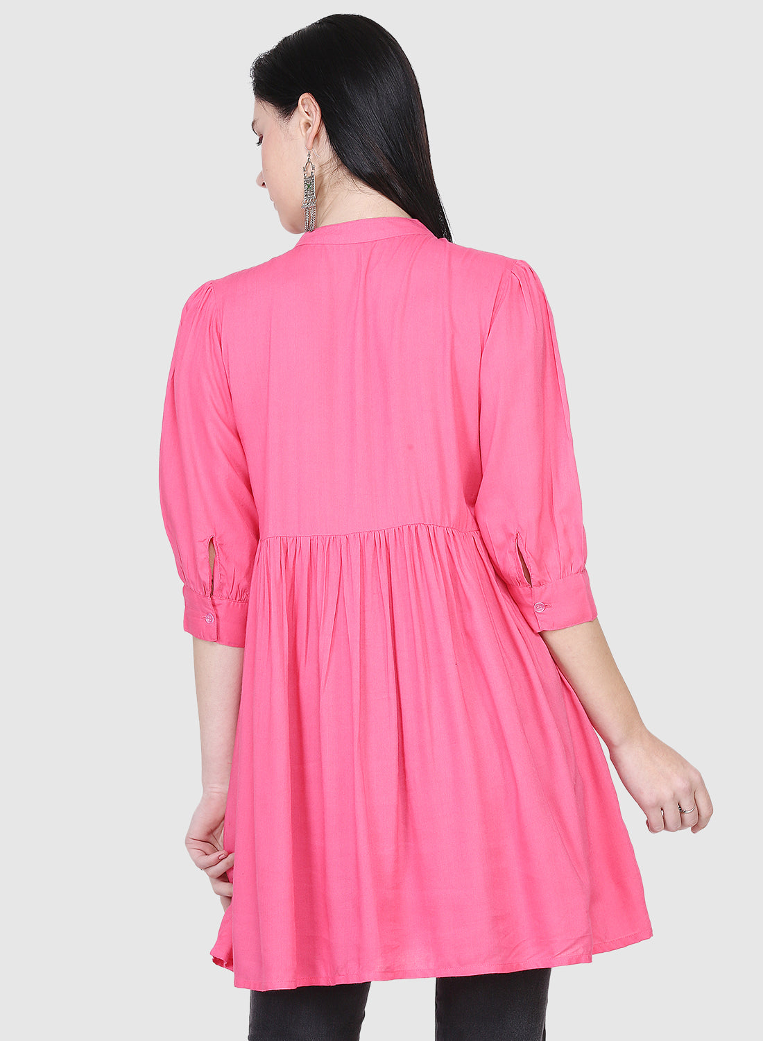 Women Top Pink Casual Regular Fit and Flare 3/4 Sleeve