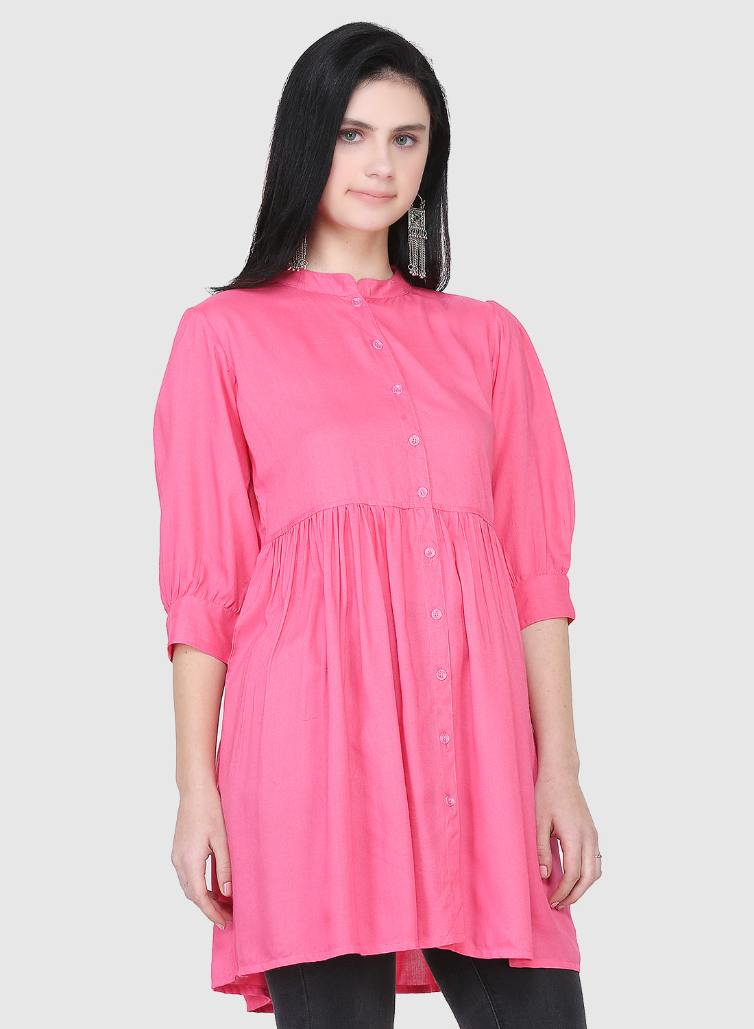 Women Top Pink Casual Regular Fit and Flare 3/4 Sleeve