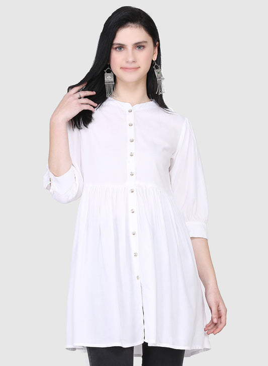 Women Top White Casual Regular Fit and Flare 3/4 Sleeve