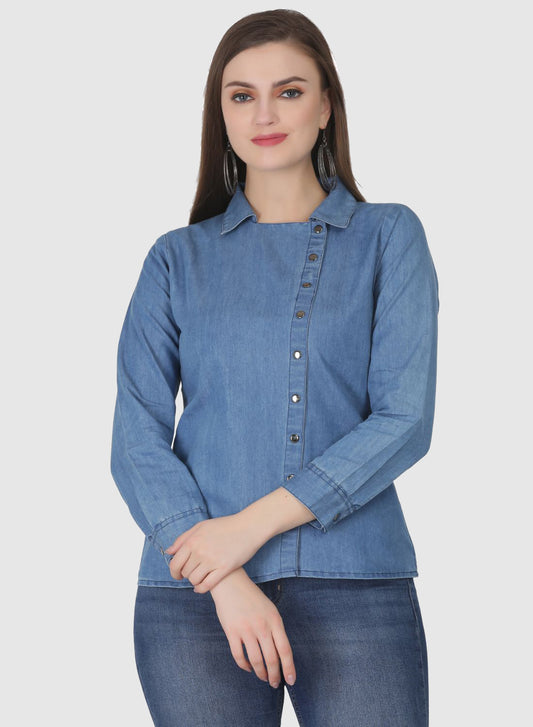 Women Shirt Regular Fit Solid Denim