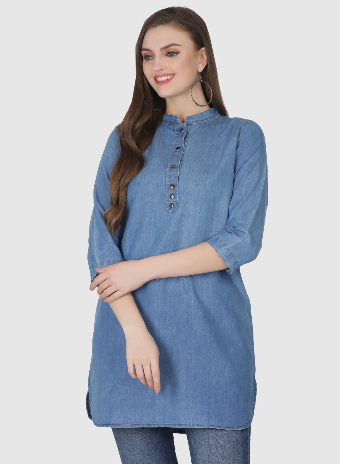 Women Top Blue Regular Fit Solid Denim