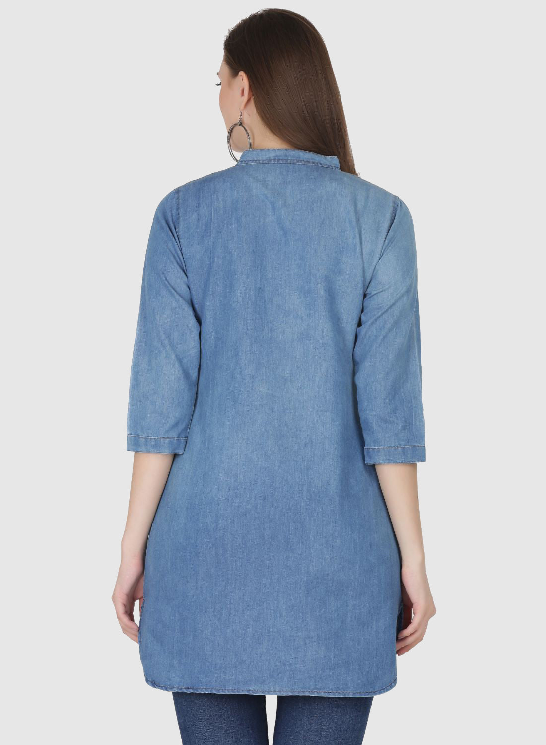 Women Top Blue Regular Fit Solid Denim