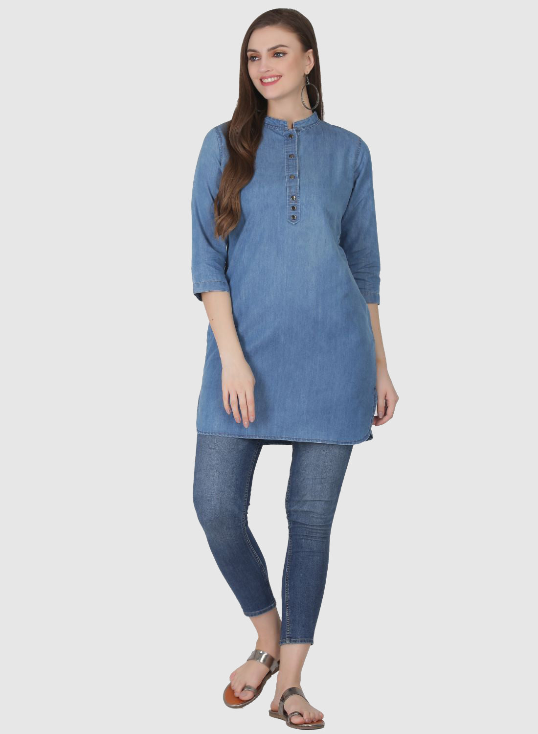 Women Top Blue Regular Fit Solid Denim