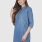 Women Top Blue Regular Fit Solid Denim