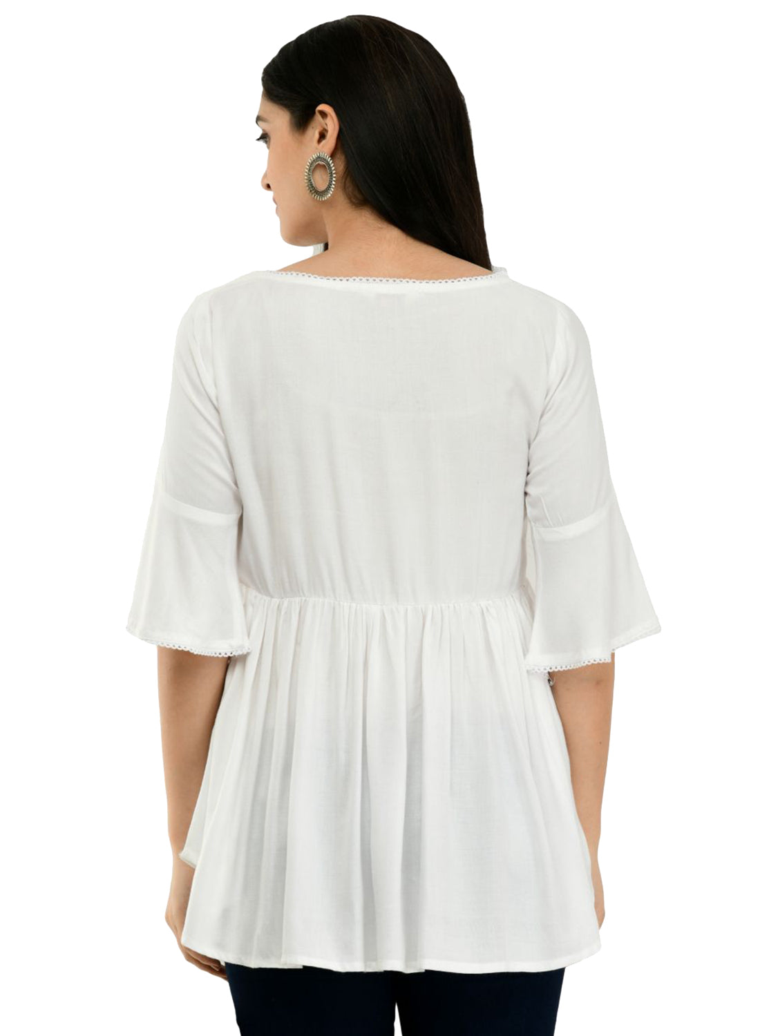 Women Top White Casual Regular Bell Sleeve