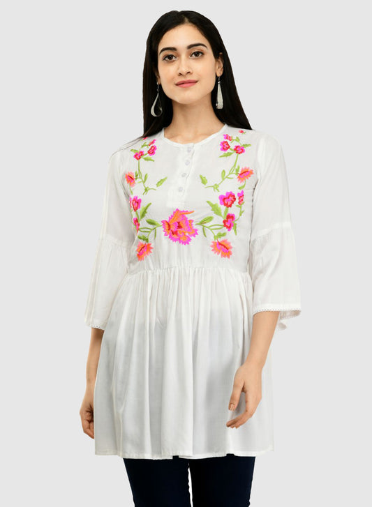 Women Top White Casual Regular Bell Sleeve