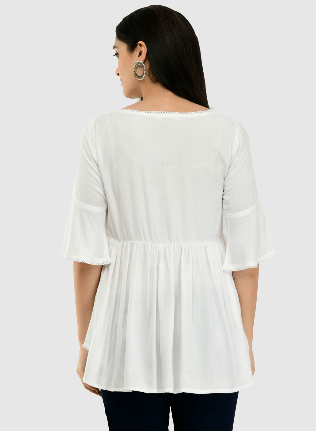 Women Top White Casual Regular Bell Sleeve