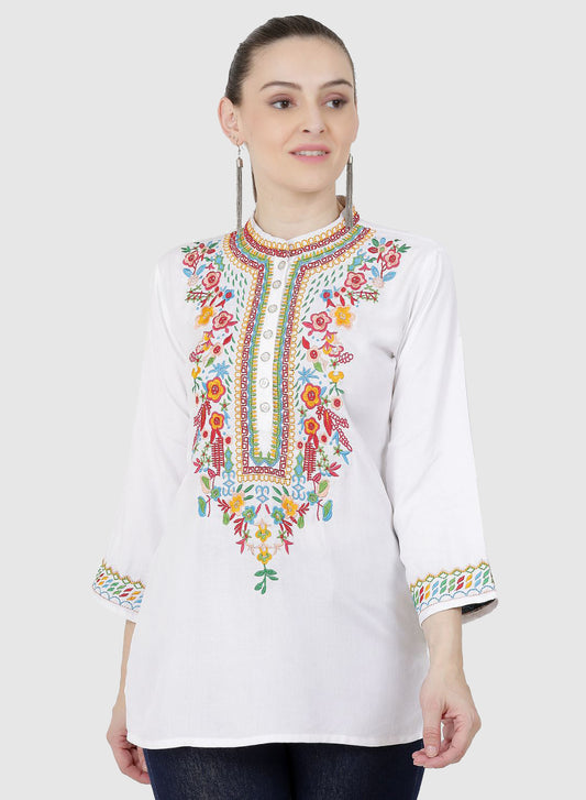 Women Top White Party Wear 3/4 Sleeve