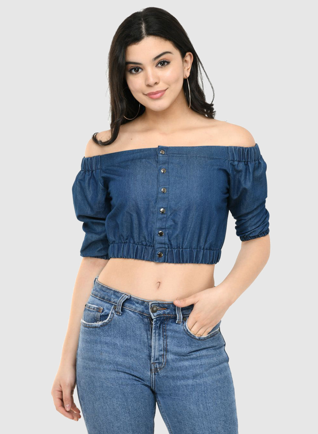 Women Top Solid Denim Casual Regular Fit