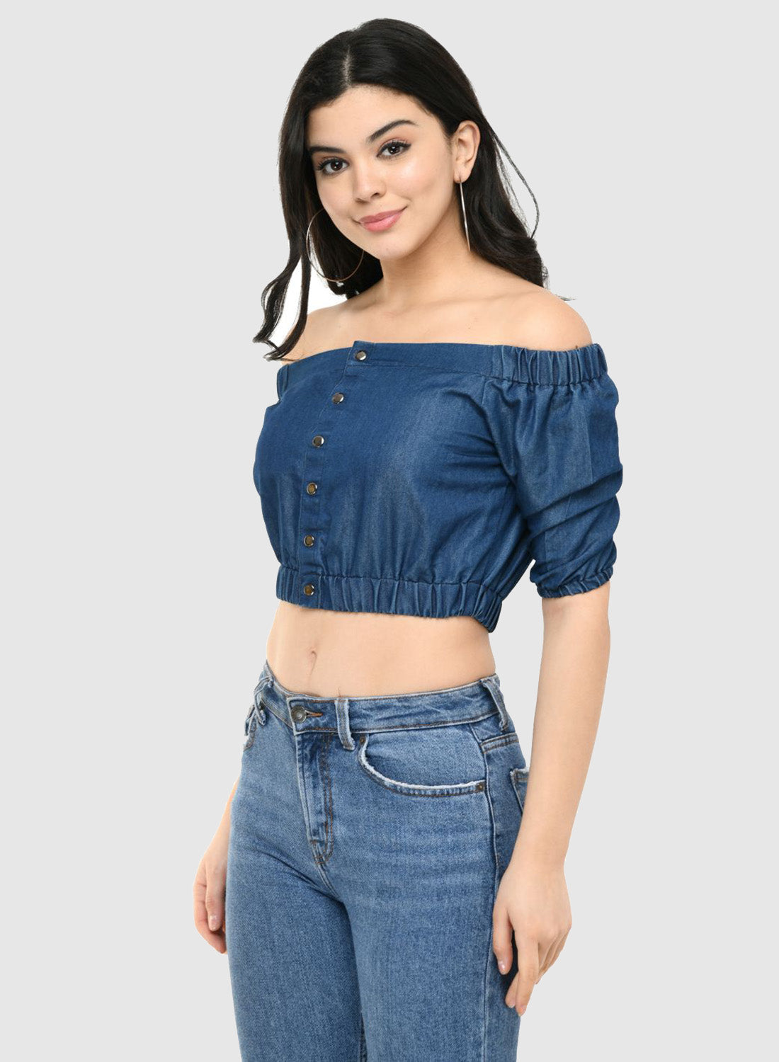 Women Top Solid Denim Casual Regular Fit