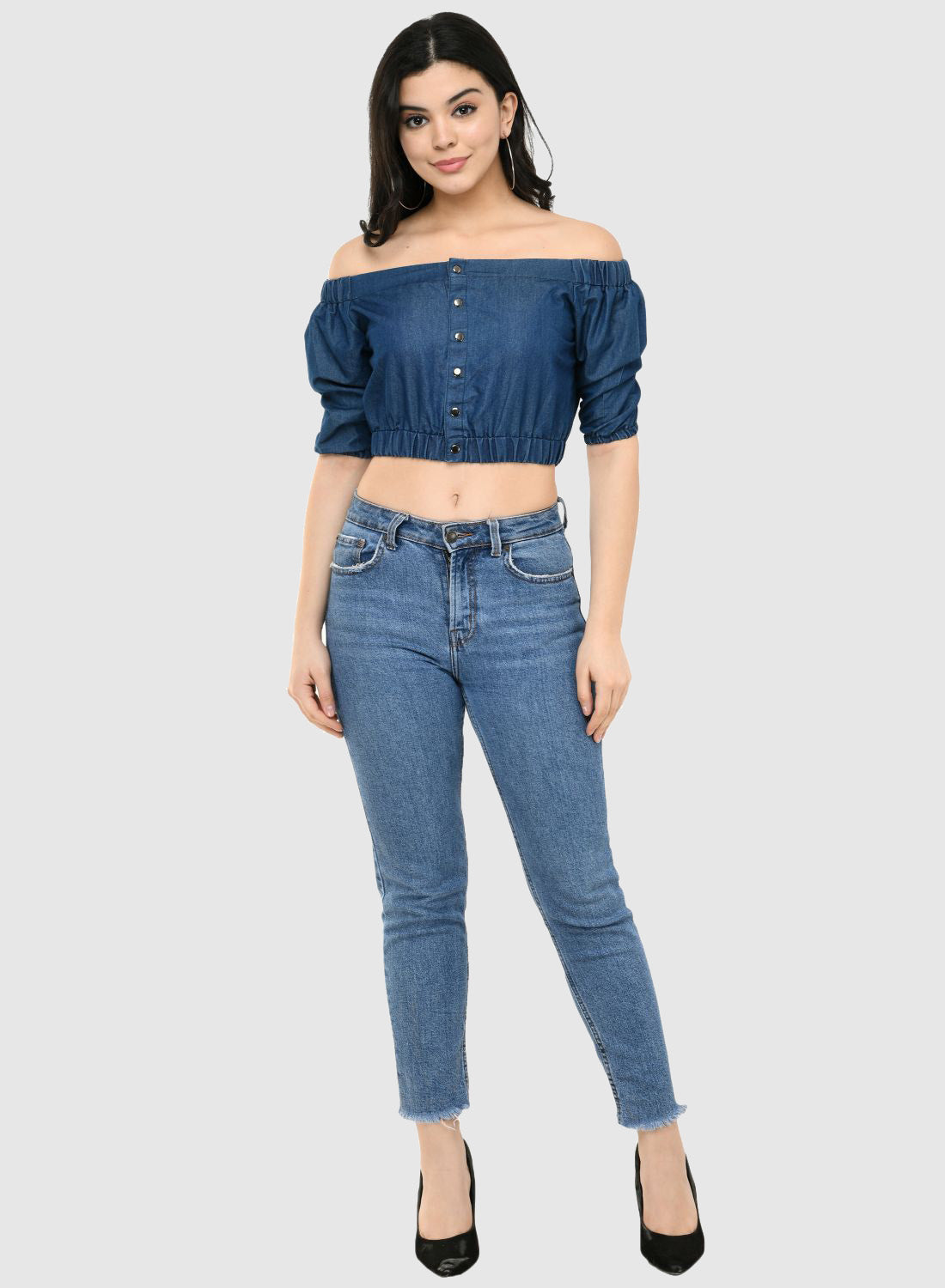 Women Top Solid Denim Casual Regular Fit