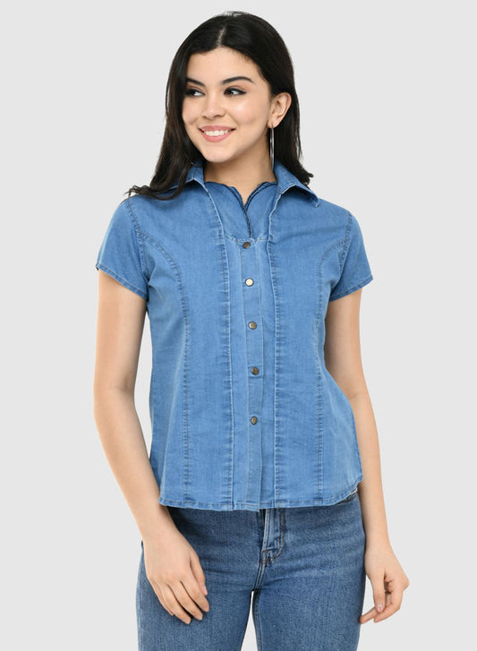 Women Shirt Solid Denim Regular Fit